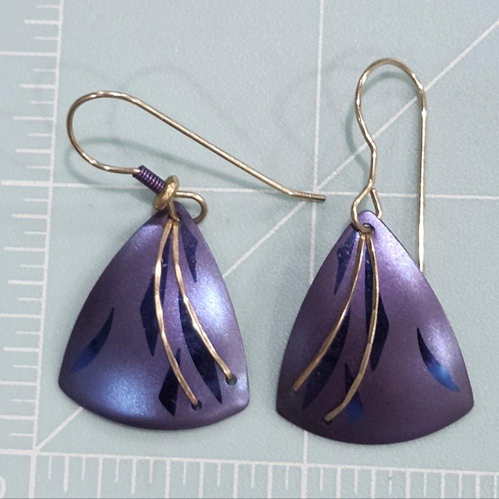 Purple Niobium Earrings With Gold Fill Wire